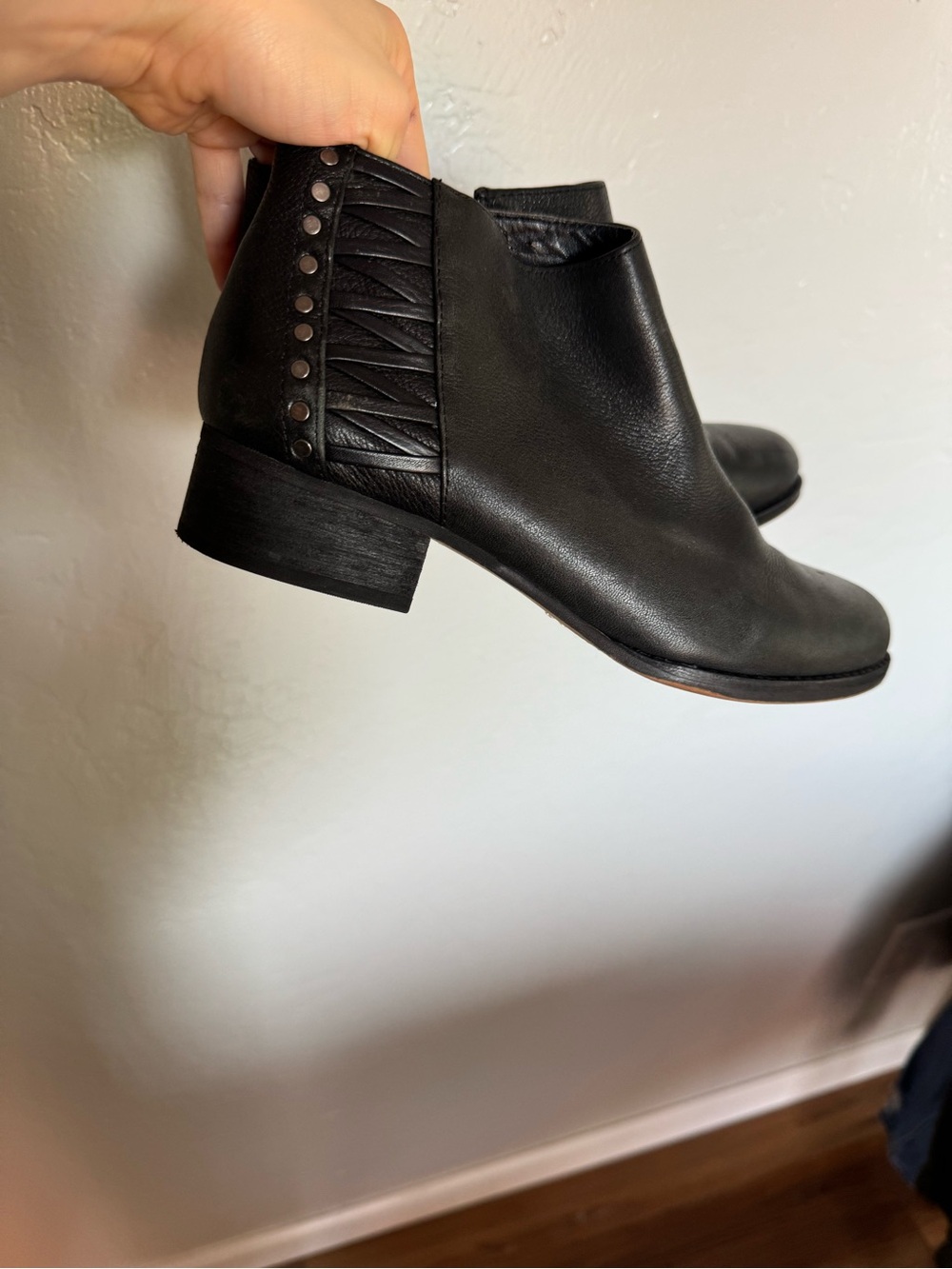 Vince Camuto Black Leather Studded & Woven Ankle Booties